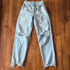 American Eagle Outfitters Light Blue Ripped Straight Leg Jeans